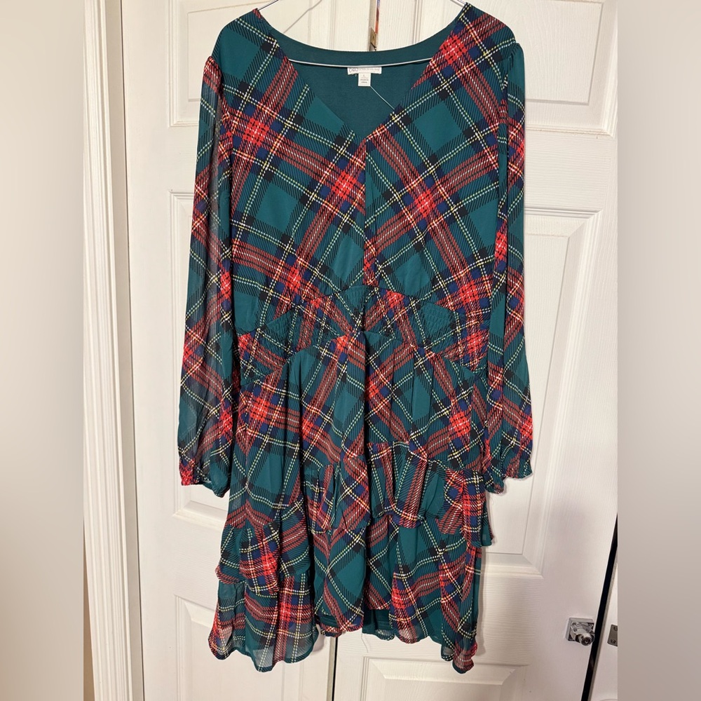 Cato Asymmetrical Plaid Dress - Green and Red